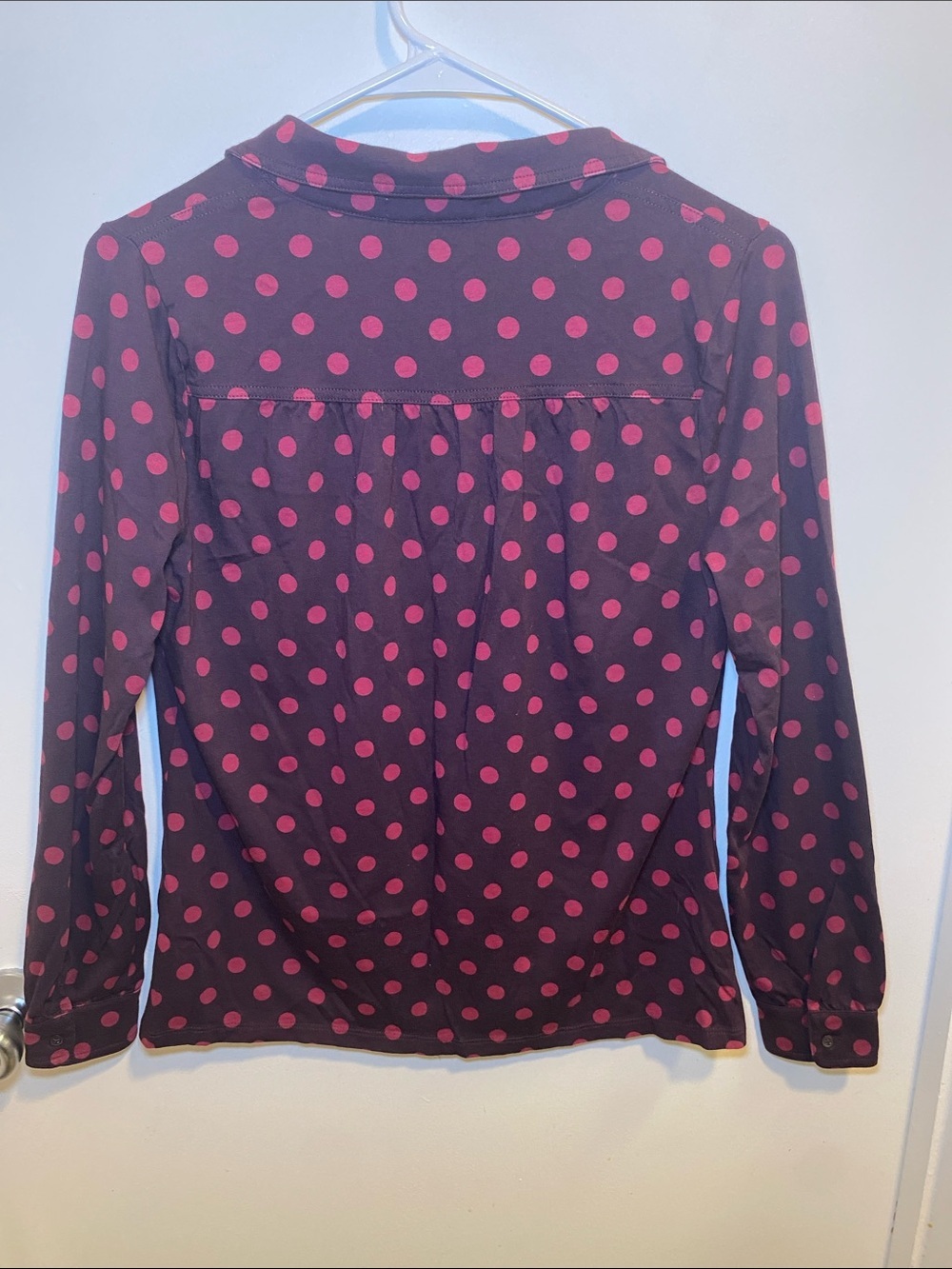Boden Black Button-Down Blouse with Pink Polka Dots - Picture 4 of 5